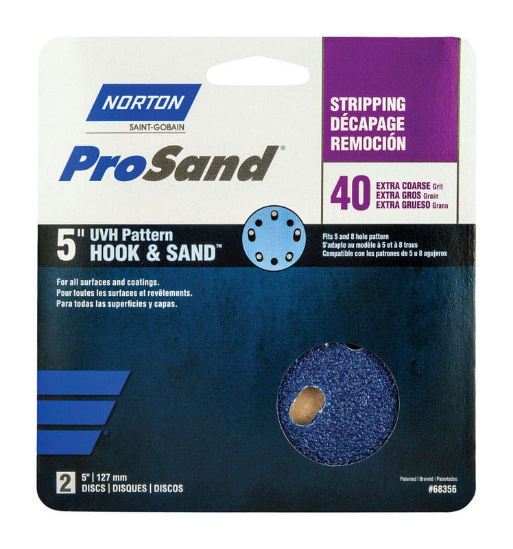 Norton 07660768356 ProSand 5 in. Zirconia Alumina Hook and Loop Sanding Disc 40 Grit Extra Coarse 2 pk