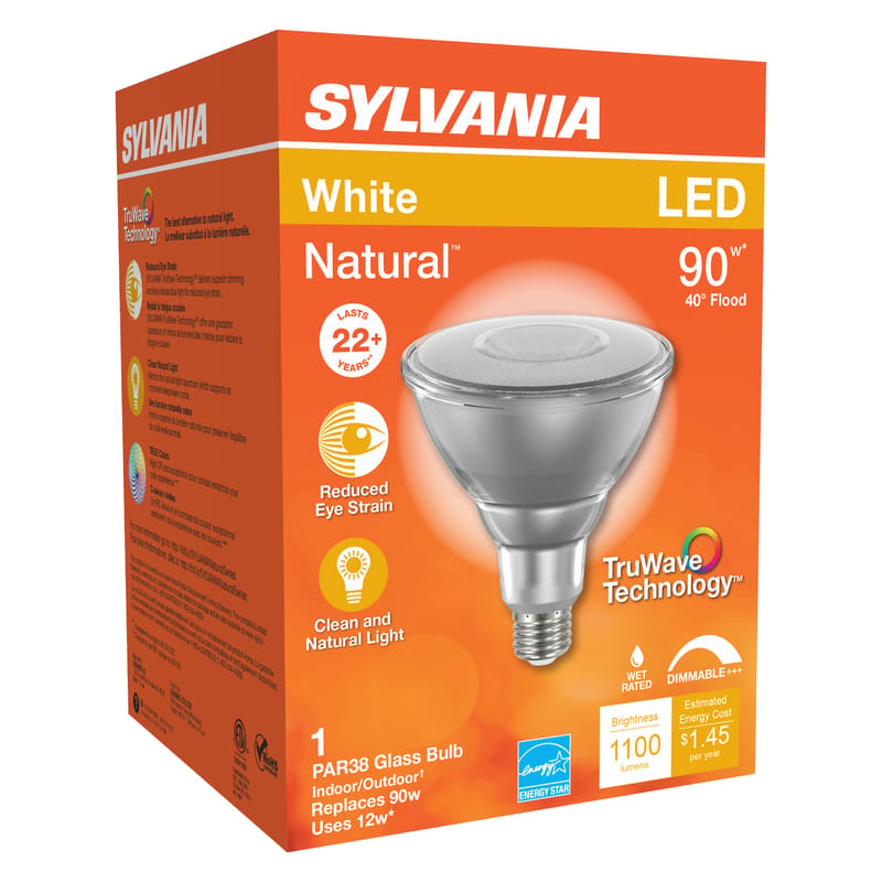 Sylvania 40901 Natural PAR38 E26 (Medium) LED Floodlight Bulb White 90 Watt Equivalence 1 pk