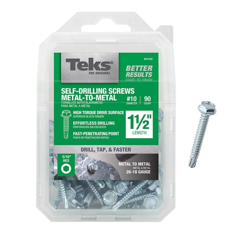 Teks 21332 No. 10 in. X 1-1/2 in. L Hex Hex Washer Head Sheet Metal Screws 90 pk