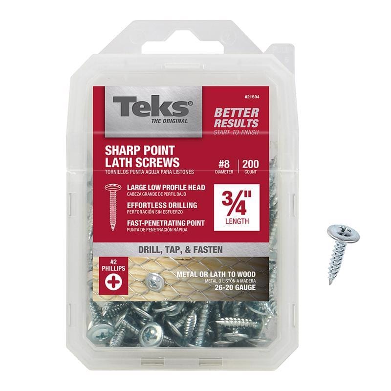 Teks 21504 No. 8 in. X 3/4 in. L Hex Drive Truss Head Self Tapping Lath Screws