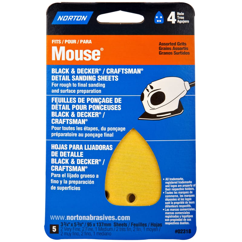 Norton 7660702318 MultiSand 5-3/8 in. L X 3-3/4 in. W Aluminum Oxide Mouse Sandpaper 5 pk