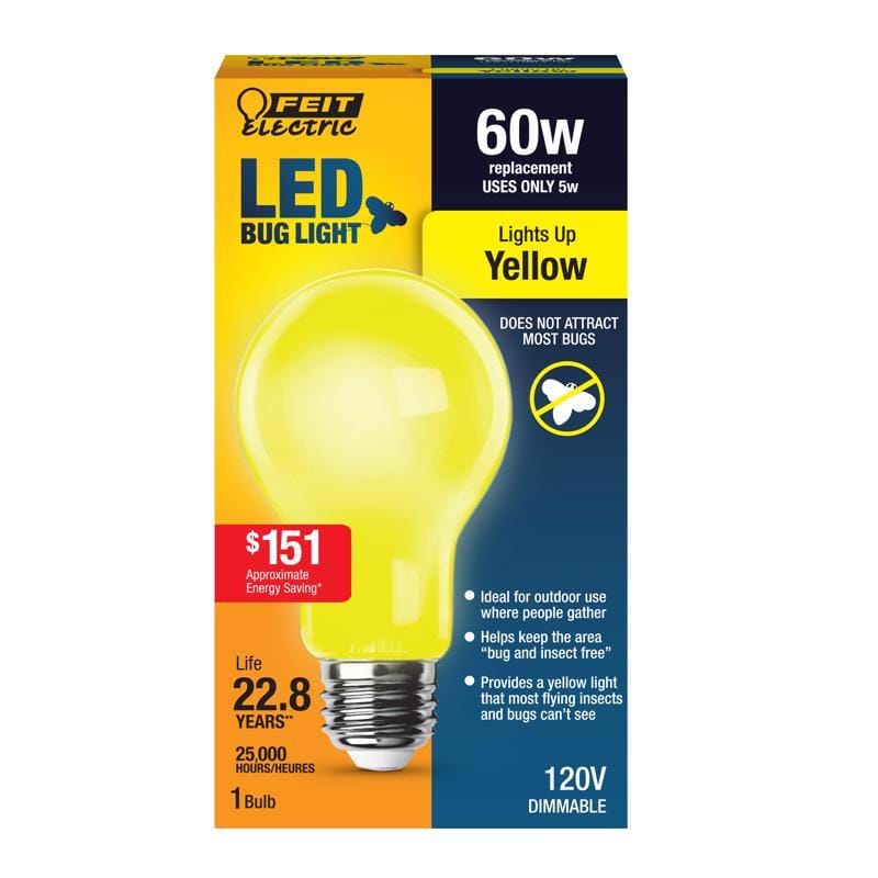 Feit A19/BUG/LED/BX A19 E26 (Medium) LED Bug Light Yellow 60 Watt Equivalence 1 pk