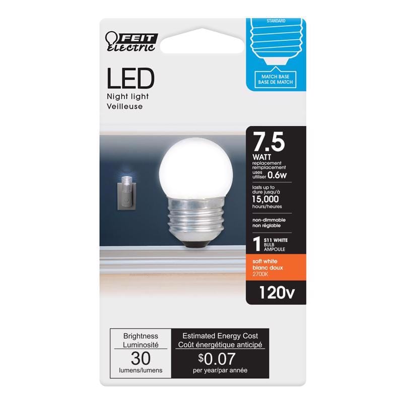 Feit BP71/2S/W/LED S11 E26 (Medium) LED Bulb Soft White 7.5 Watt Equivalence 1 pk