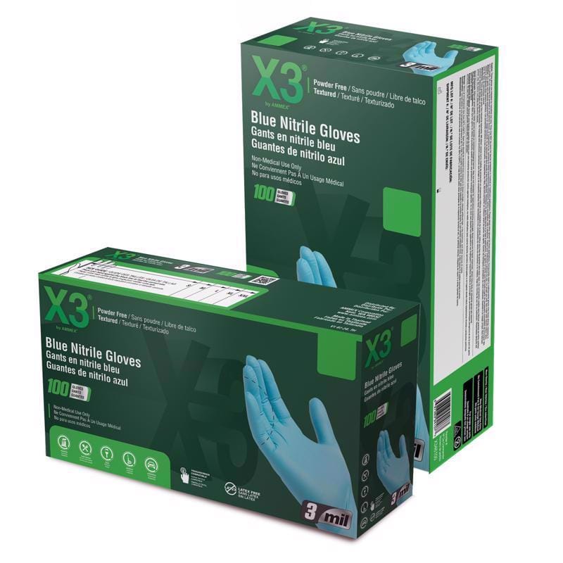 XTREMEX3 X344100 X3 Nitrile Disposable Gloves Medium Blue Powder Free 100 pk