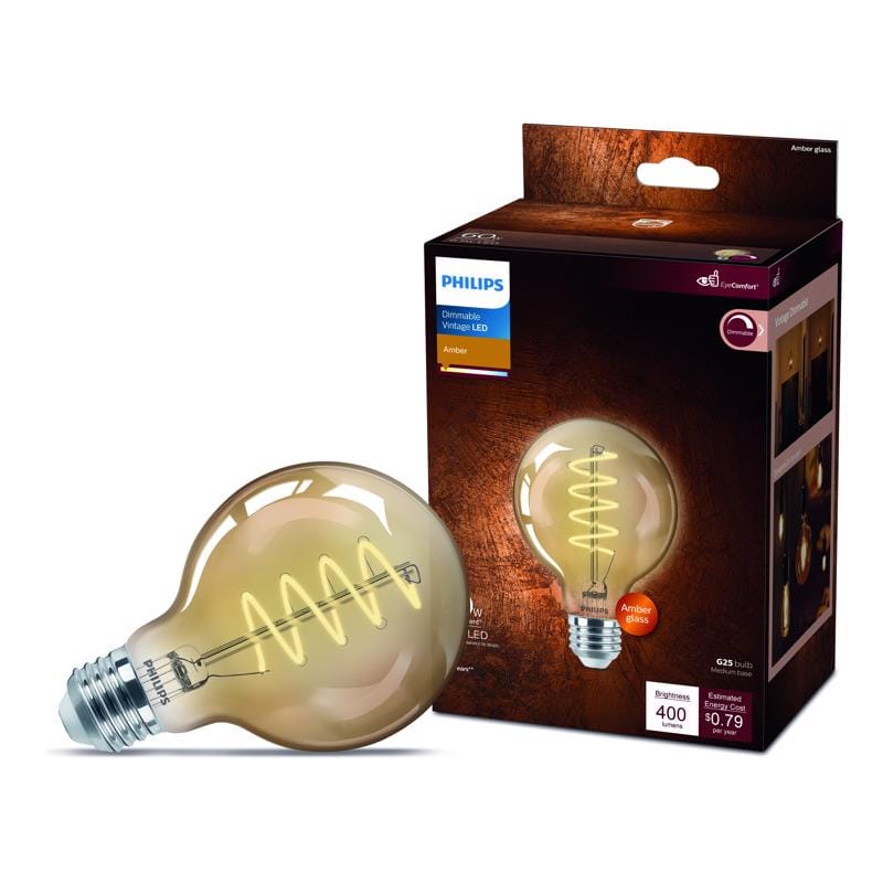 Philips 565887 G25 E26 (Medium) LED Bulb Amber 60 Watt Equivalence 1 pk