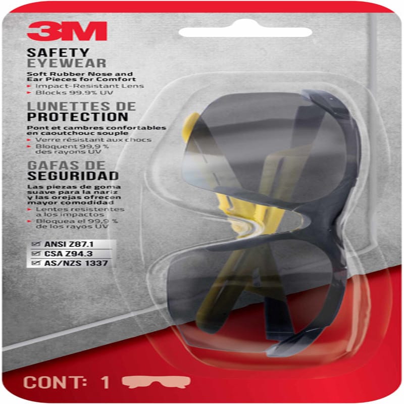 3M 90210-HV6-NA Anti-Fog Classic/Sleek Safety Glasses Gray Lens Black/Yellow Frame 1 pc