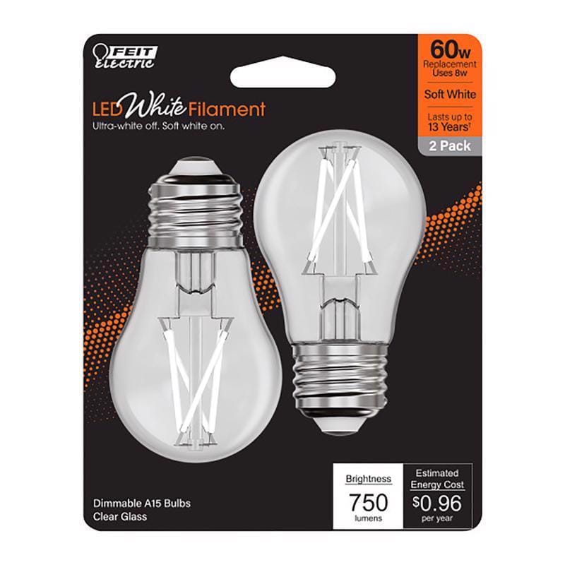 Feit BPA1560927WFIL2 White A15 E26 (Medium) Filament LED Bulb Soft White 60 Watt Equivalence 2 pk