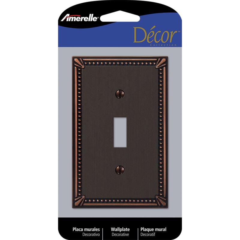 Amerelle 74TDB Imperial Bead Aged Bronze 1 gang Die-Cast Metal Toggle Wall Plate 1 pk
