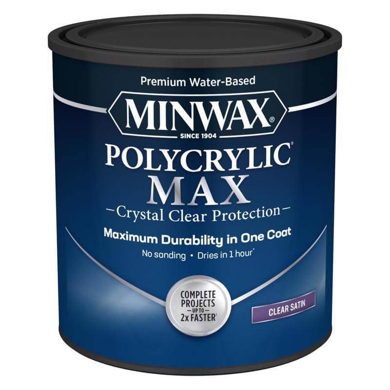 Minwax 611115555 Polycrylic Max Satin Crystal Clear Water-Based Polycrylic 1 qt