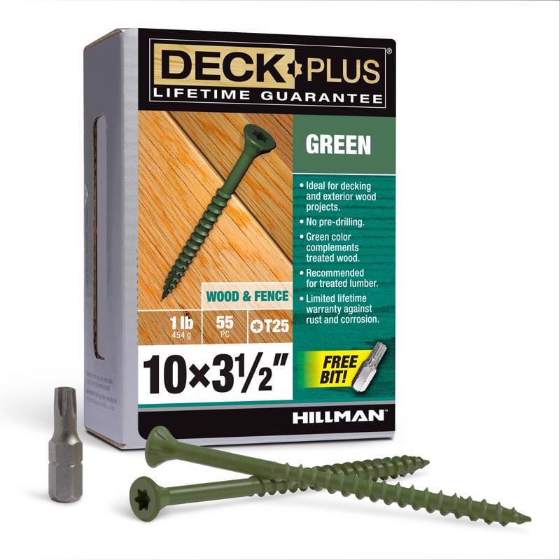Hillman 48407 Deck Plus No. 10 Ga. X 3-1/2 in. L Green Star Flat Head Exterior Deck Screws 1 lb 55 pk