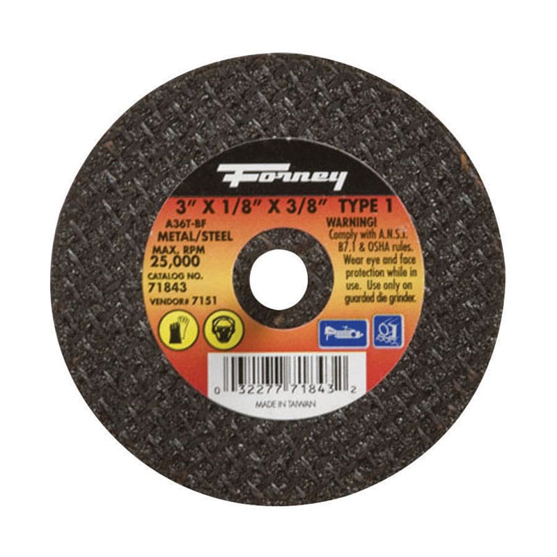 Forney 71843 3 in. D X 3/8 in. X 1/8 in. thick Aluminum Oxide Metal Cut-Off Wheel 1 pc