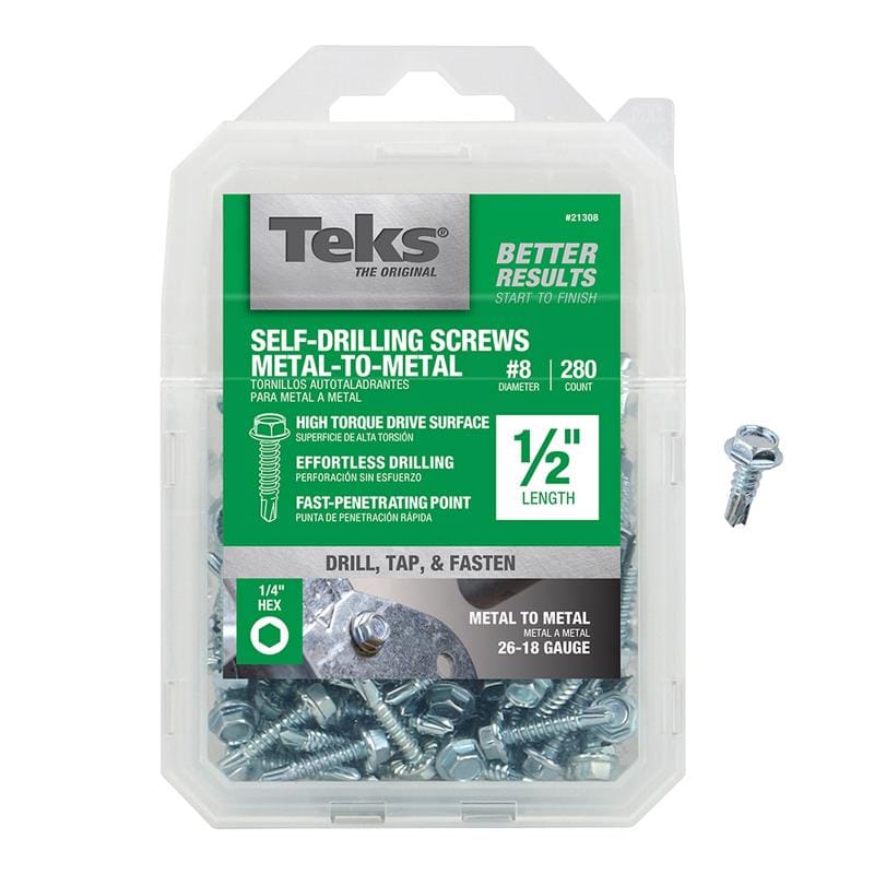 Teks 21308 No. 8 in. X 1/2 in. L Hex Hex Washer Head Sheet Metal Screws 280 pk