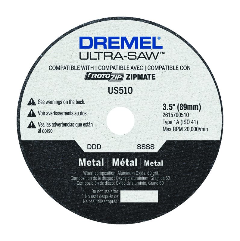 Dremel US510-01 Ultra-Saw 3-1/2 in. D X 1/2 in. X 0.049 in. thick Aluminum Oxide Metal Cutting Wheel 1 pc