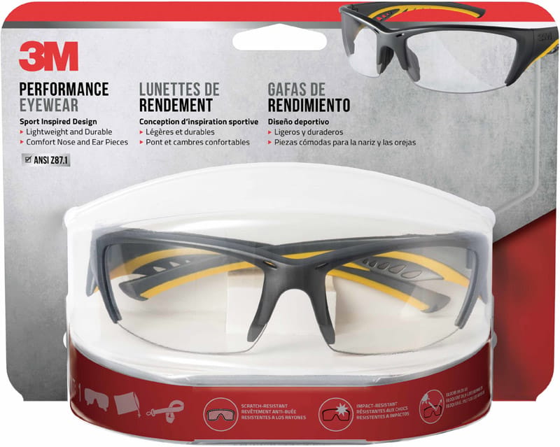 3M 90212-HZ4 Anti-Fog Modern/Sleek Impact-Resistant Safety Glasses Clear Lens Gray/Yellow Frame 1 pc