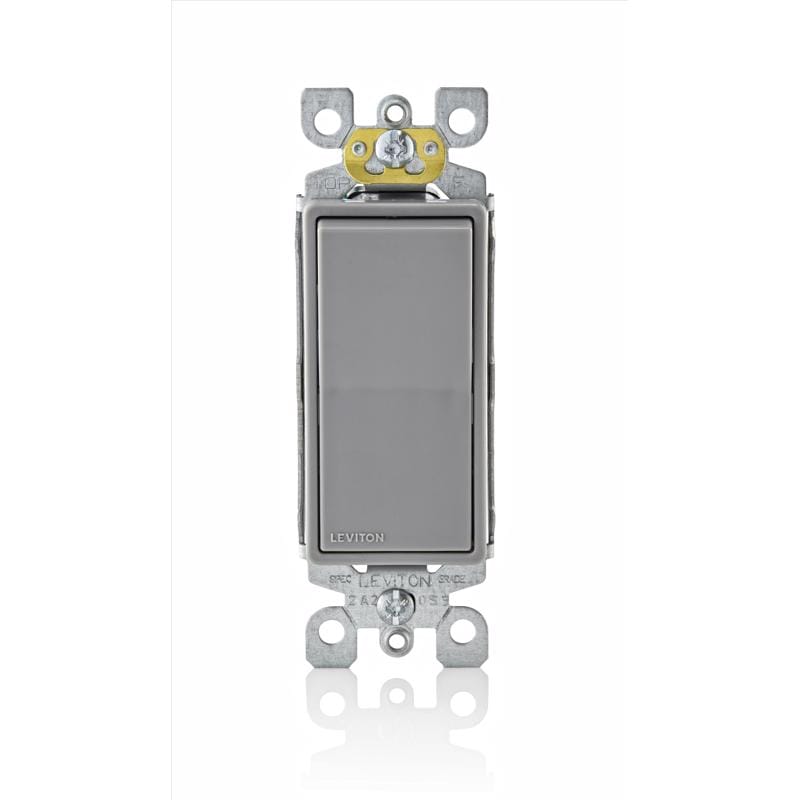 Leviton 5601-GS Decora 15 amps Single Pole Rocker AC Quiet Switch Gray 1 pk