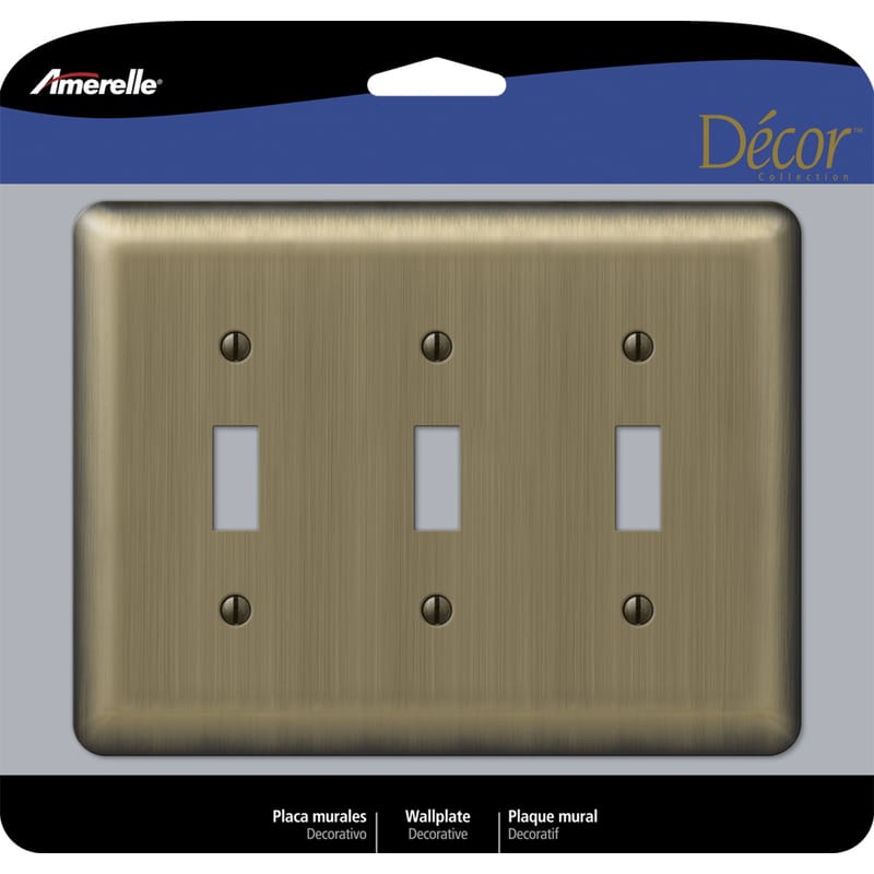 Amerelle 154TTT Devon Brushed Brass 3 gang Stamped Steel Toggle Wall Plate 1 pk