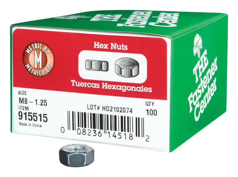 Hillman 915515 M8-1.25 mm Zinc-Plated Steel Metric Hex Nut 100 pk