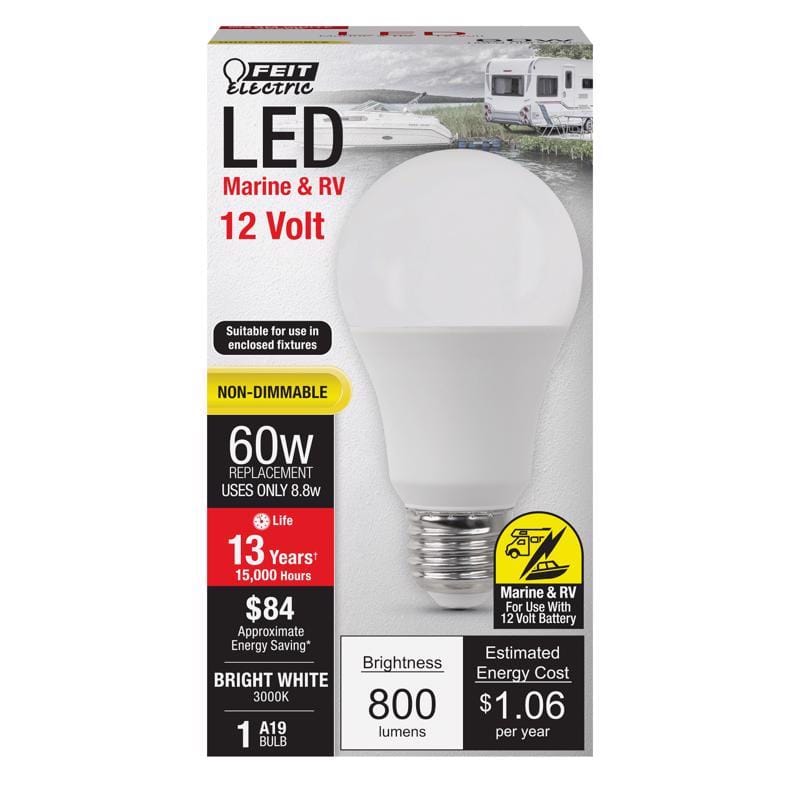 Feit OM60930LED12BX A19 E26 (Medium) LED Bulb Bright White 60 Watt Equivalence 1 pk
