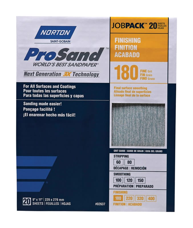 Norton 07660768168 ProSand 11 in. L X 9 in. W 180 Grit Aluminum Oxide Sandpaper 20 pk