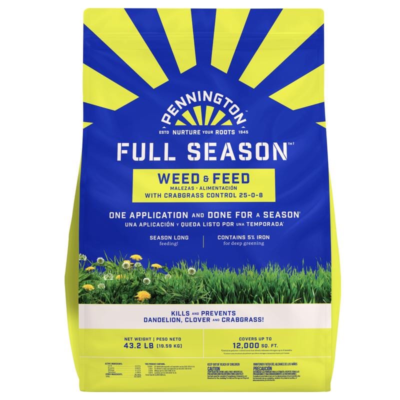 Pennington 100550855 Full Season Weed & Feed Lawn Fertilizer For Multiple Grass Types 12000 sq ft