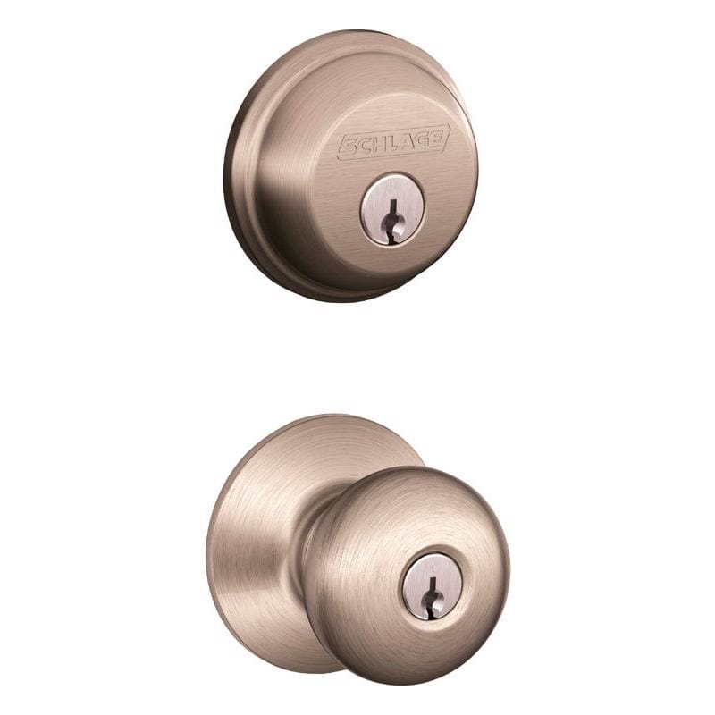 Schlage FB50NVPLY619 Plymouth Satin Nickel Deadbolt and Entry Door Knob 1-3/4 in.