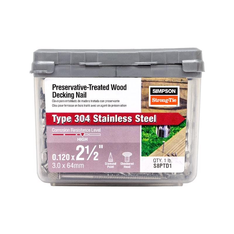 Simpson Strong-Tie S8PTD1 8D 2-1/2 in. Deck Stainless Steel Nail Checkered Head 1 lb