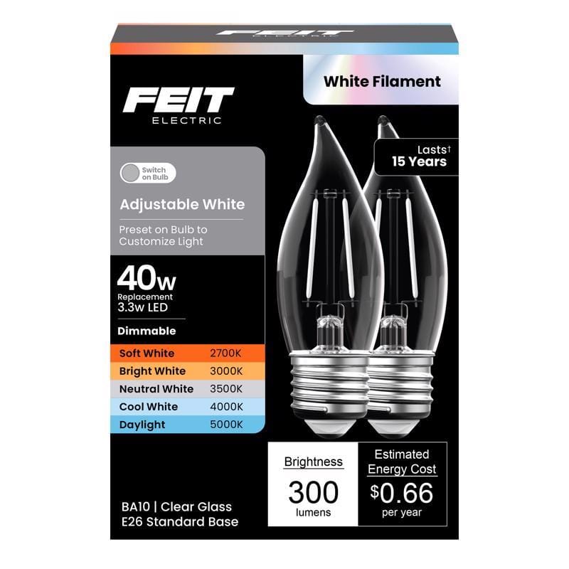 Feit Electric EFC405CCTWFIL/2 Feit BA10 E26 (Medium) LED Bulb Adjustable White 40 Watt Equivalence 2 pk