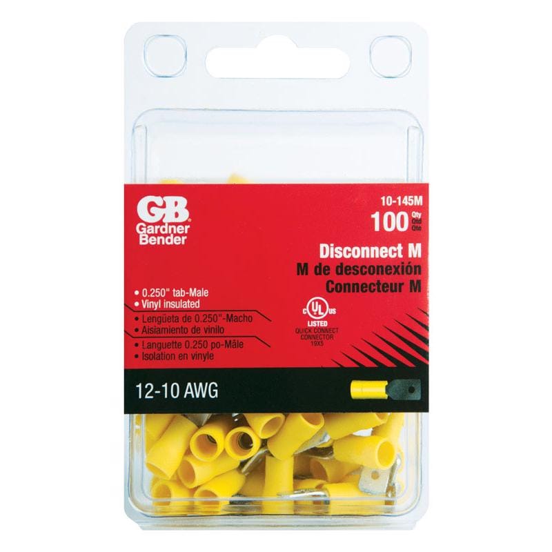 Gardner Bender 10-145M 12-10 Ga. Insulated Wire Male Disconnect Yellow 100 pk
