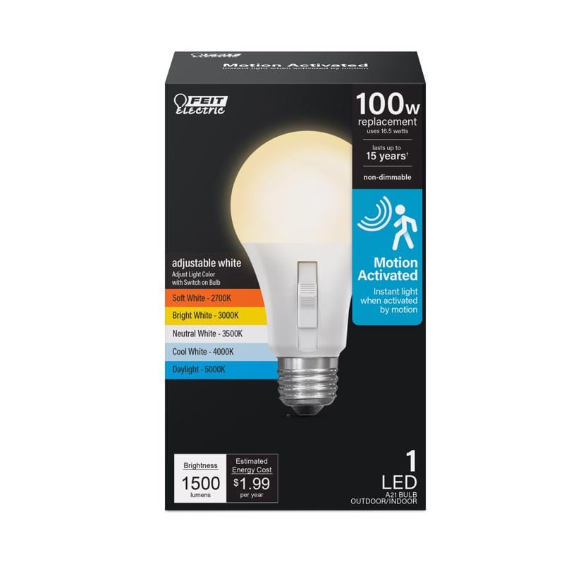 Feit OM1005CCTMMLED A19 E26 (Medium) LED Motion Activated Bulb Adjustable White 100 Watt Equivalence 1 pk