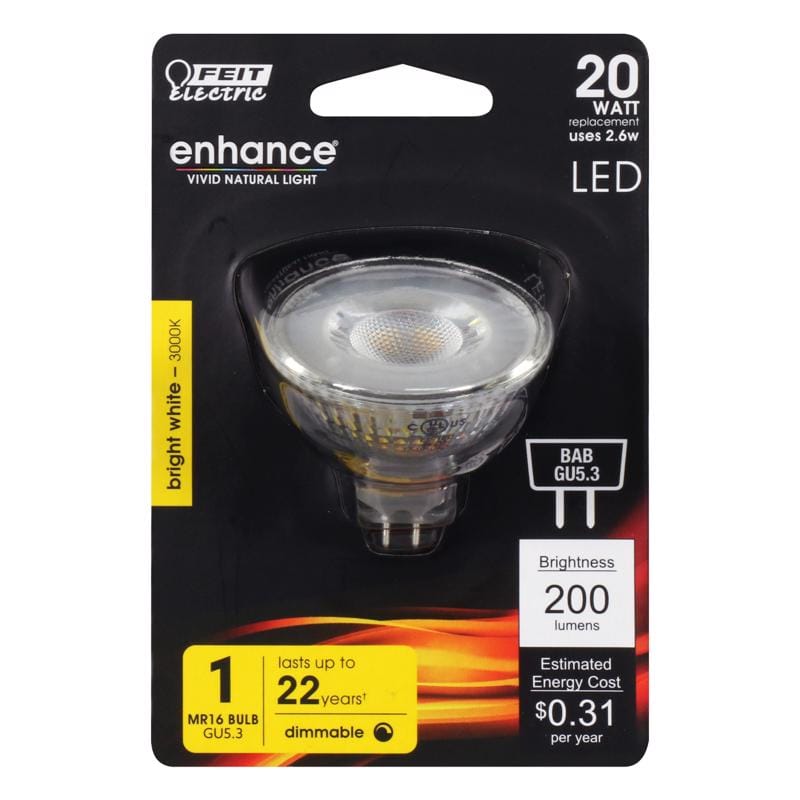 Feit BPBAB/930CA Enhance MR16 GU5.3 LED Bulb Bright White 20 Watt Equivalence 1 pk