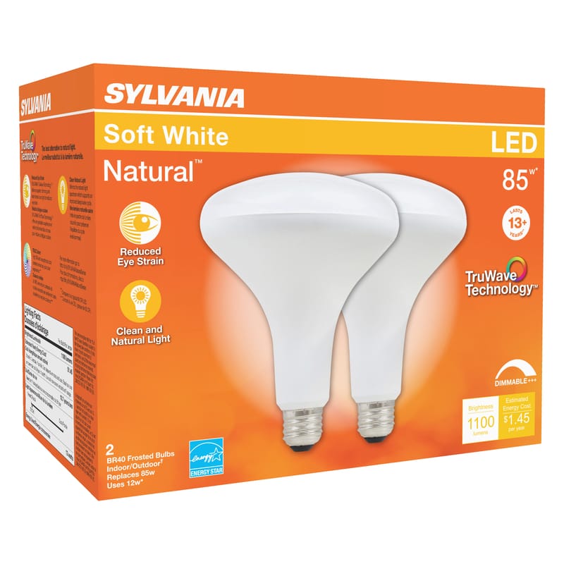 Sylvania 40785 Natural BR40 E26 (Medium) LED Floodlight Bulb Soft White 85 Watt Equivalence 2 pk
