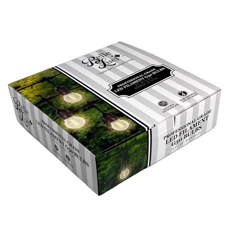 Belle Luci 04-03007 Holiday Bright Lights LED G50 Single Filament Bulbs Warm White 2.5 in. 25 lights