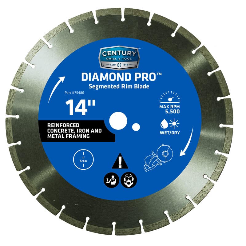 Century Drill & Tool 75486 14 in. D X 1 in. Diamond Segmented Rim Diamond Saw Blade 1 pk