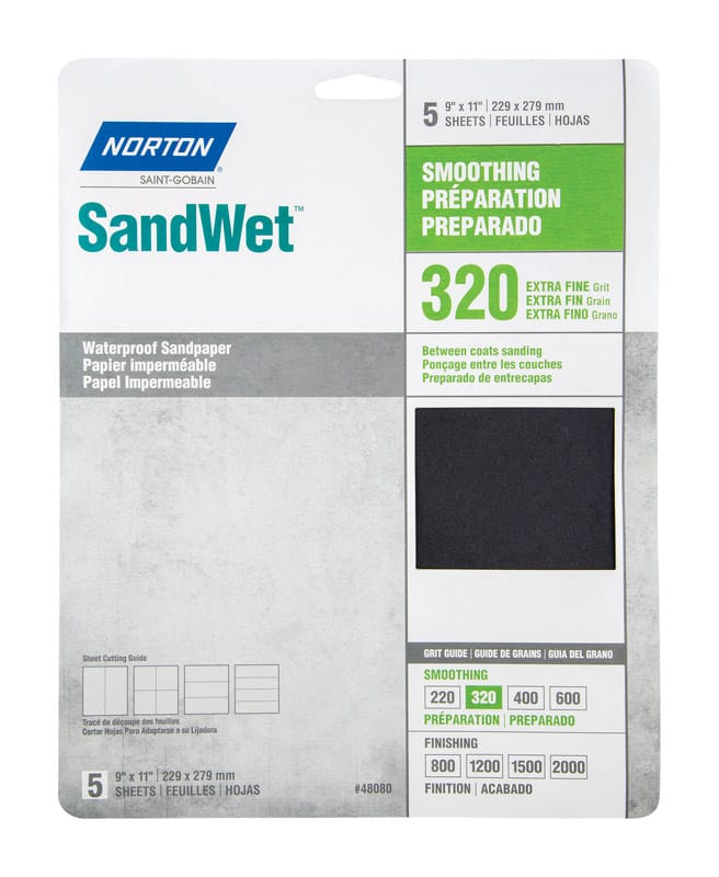 Norton 07660748080 SandWet 11 in. L X 9 in. W 320 Grit Aluminum Oxide Waterproof Sandpaper 5 pk