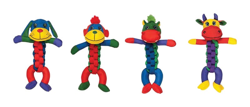 Chomper WB11657M-9 For Dog Assorted Nylon Cow, Hippo, Monkey, and/or Puppy Braided Body Dog Toy Large