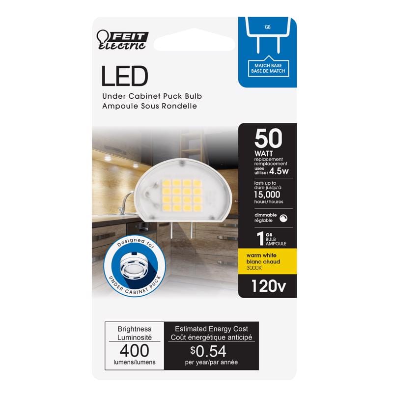 Feit BP50G8830SULED Specialty G8 LED Bulb Bright White 50 Watt Equivalence 1 pk