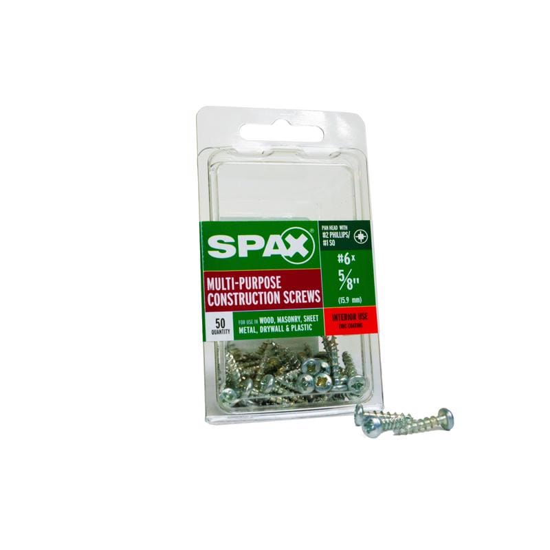Spax 4111010350162 No. 6 X 5/8 in. L Phillips/Square Zinc-Plated Serrated Multi-Material Screw 50 pk