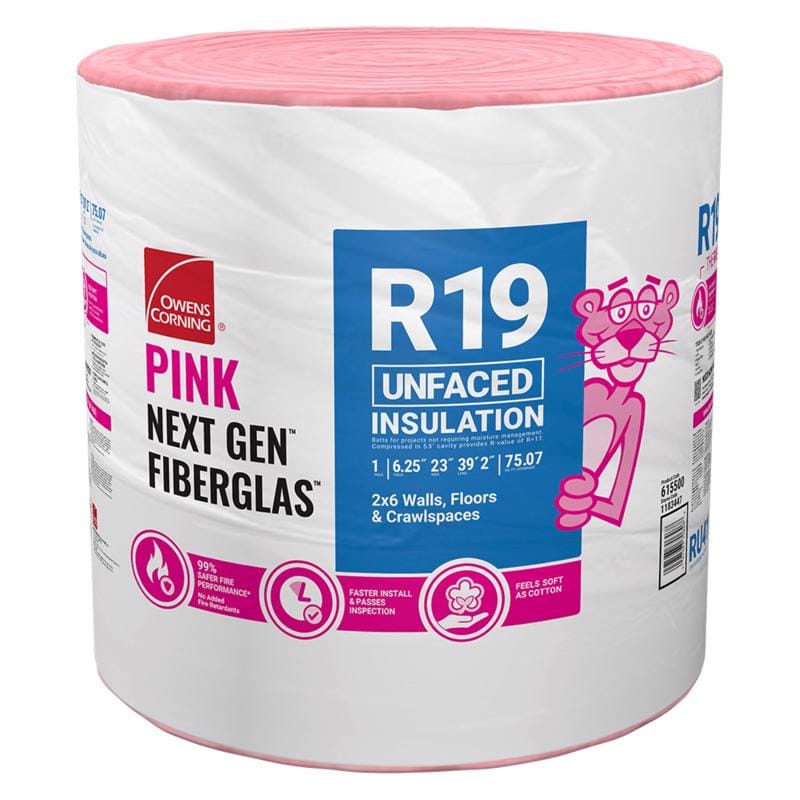 Owens Corning OCRU41 23 in. W X 470 in. L X 6.25 in. 19 Unfaced Fiberglass Insulation Roll 75.07 sq ft