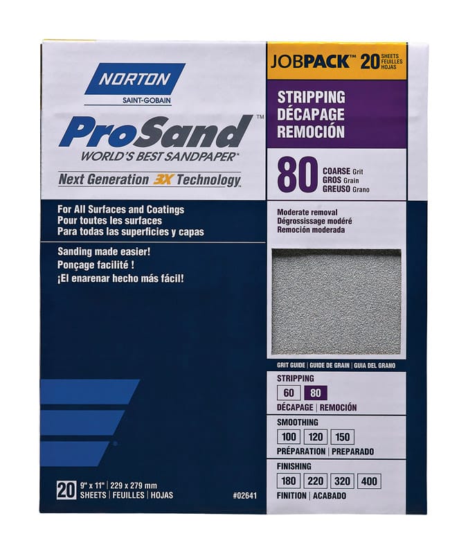 Norton 07660768174 ProSand 11 in. L X 9 in. W 80 Grit Aluminum Oxide Sandpaper 20 pk