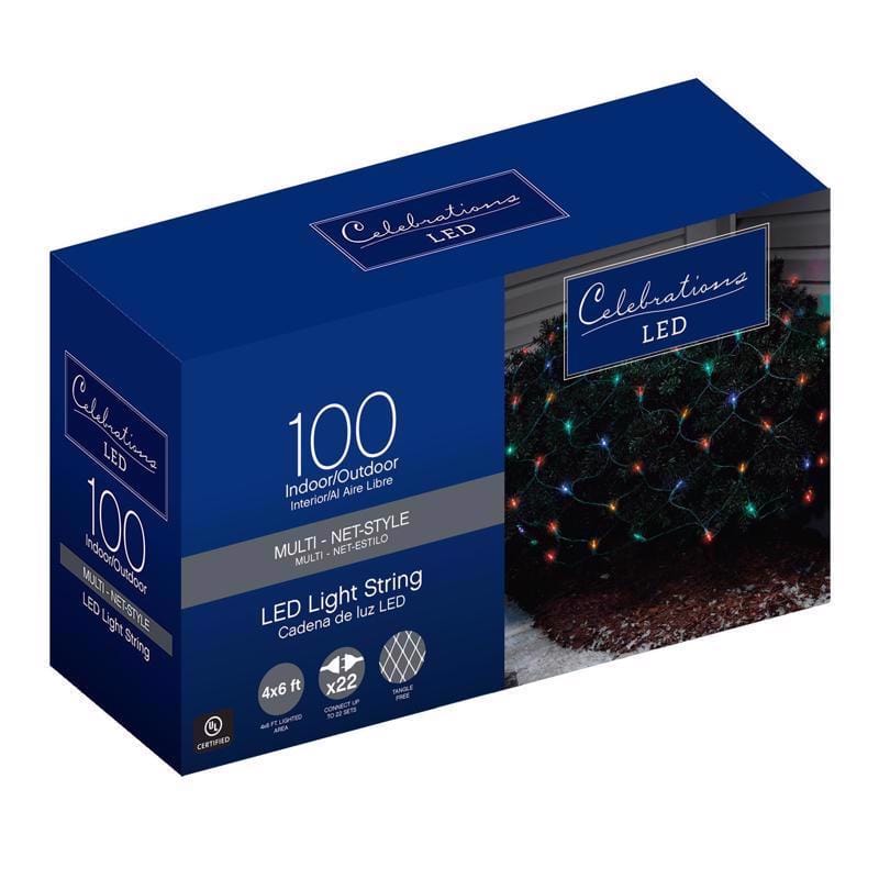 Celebrations 40807-71 Blue LED Mini Multicolored 100 ct Net Christmas Lights 24 ft.