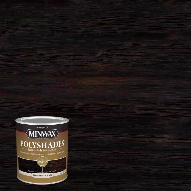 Minwax 613950444 PolyShades Semi-Transparent Satin Classic Black Oil-Based Stain/Polyurethane Finish 1 qt