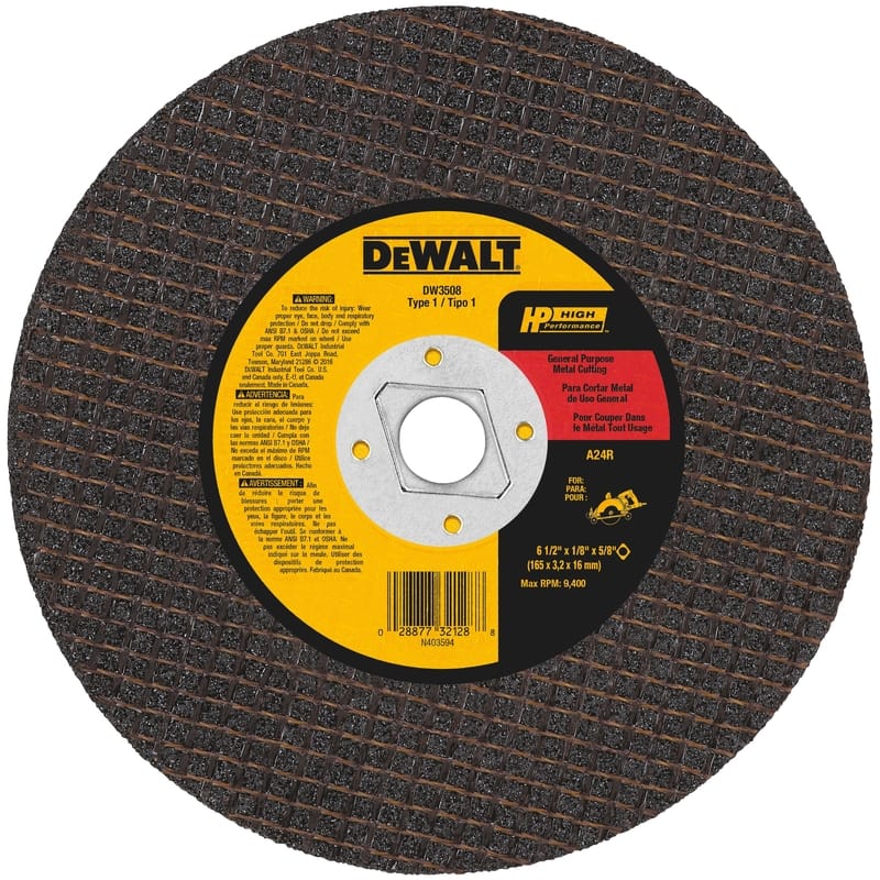 Dewalt DW3508 High Performance 6-1/2 in. D X 5/8 in. X 1/8 in. thick Aluminum Oxide Metal Cutting Saw Blade