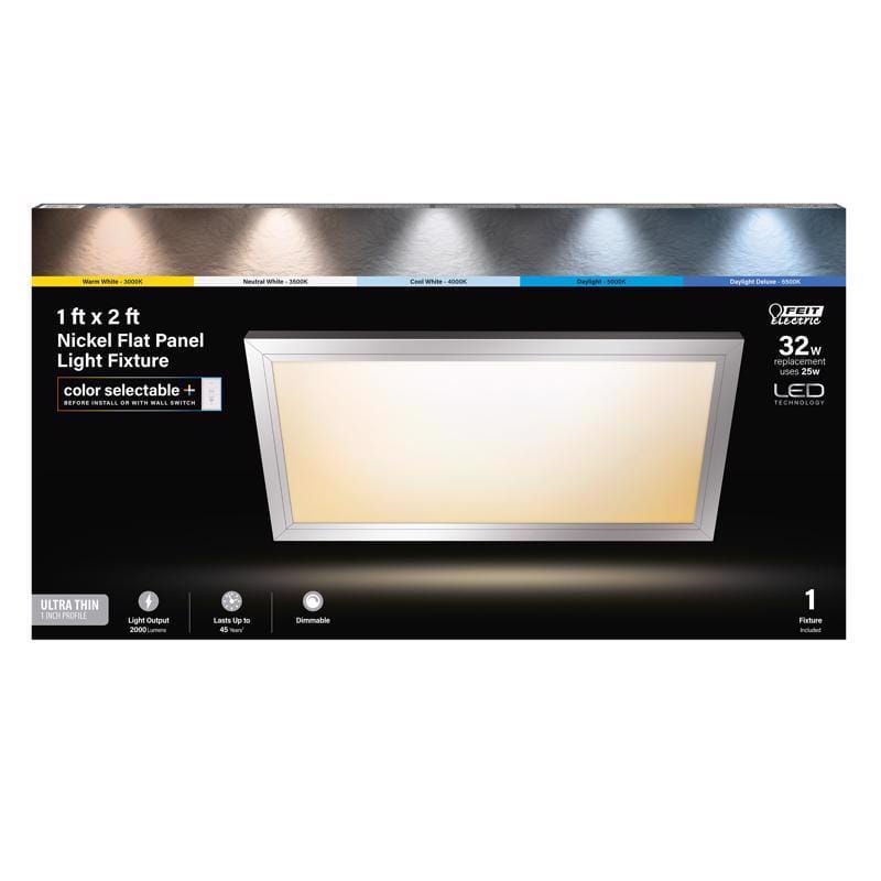 Feit FP1X2/6WY/NK EDGELIT 1 in. H X 12 in. W X 23.8 in. L Brushed Nickel White LED Flat Panel Light Fixture
