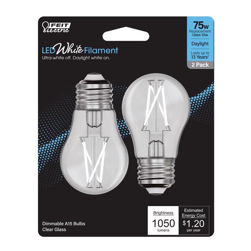 Feit BPA1575950WFIL2 White A15 E26 (Medium) Filament LED Bulb Daylight 75 Watt Equivalence 2 pk