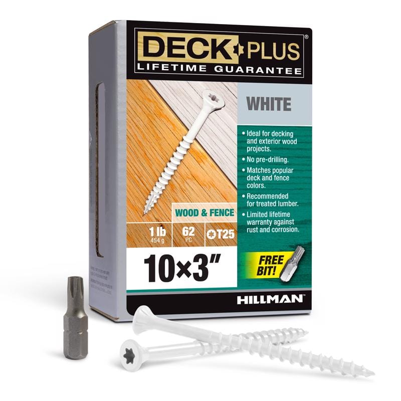 Hillman 48847 Deck Plus No. 10 Ga. X 3 in. L White Star Flat Head Exterior Deck Screws 1 lb 62 pk