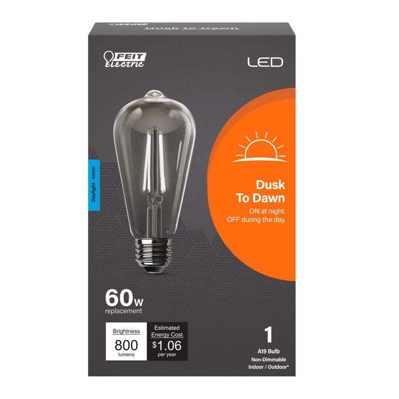 Feit ST19C950CADFILD ST19 E26 (Medium) LED Dusk to Dawn Bulb Daylight 60 Watt Equivalence 1 pk