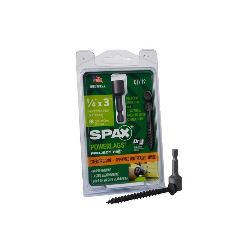 Spax 45718207007543 PowerLags 1/4 in. X 3 in. L Washer High Corrosion Resistant Carbon Steel Lag Screw 12 pk