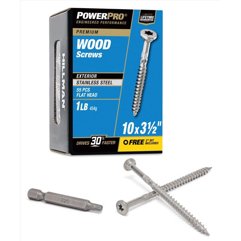 Hillman 48624V4 Power Pro No. 10 Ga. X 3-1/2 in. L Stainless Steel Star Flat Head Exterior Deck Screws 1 lb