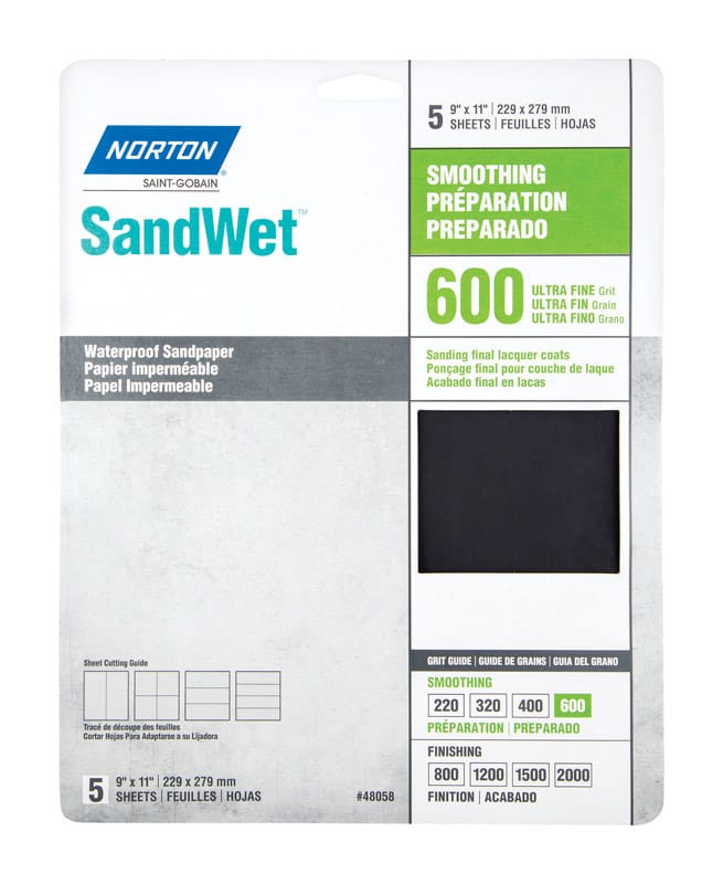 Norton 07660748058 SandWet 11 in. L X 9 in. W 600 Grit Aluminum Oxide Waterproof Sandpaper 5 pk