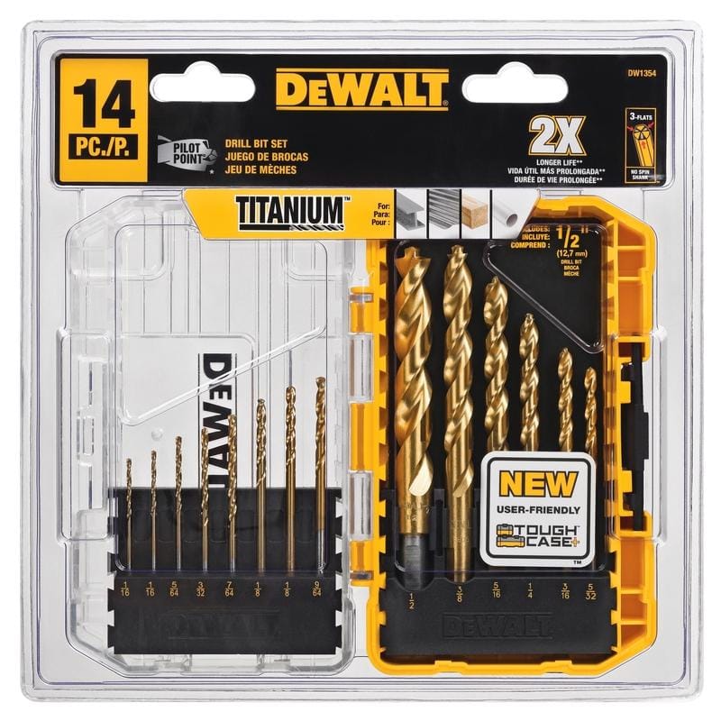 Dewalt DW1354 Pilot Point Assorted Titanium Drill Bit Set Straight Shank 14 pc